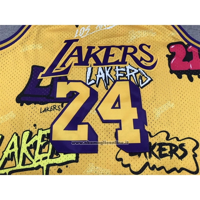 Maglia Los Angeles Lakers Kobe Bryant #24 Slap Sticker Mitchell & Ness 1996-97 Giallo